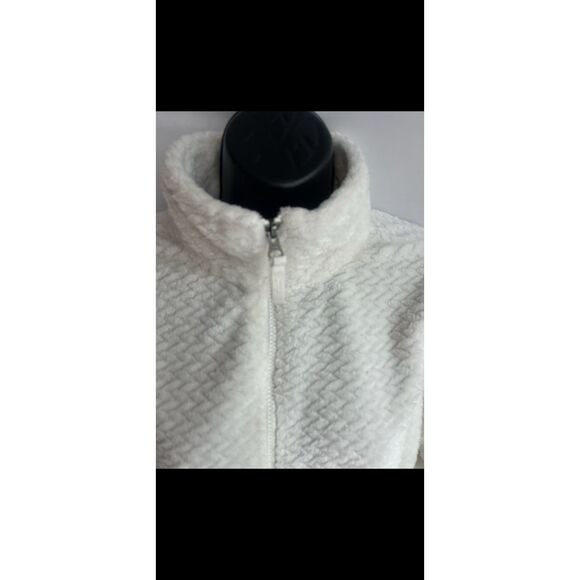 Free 2B White Plush Full Zip Jacket sz M Casual Teddy Spring Transitional Soft - Picture 2 of 12